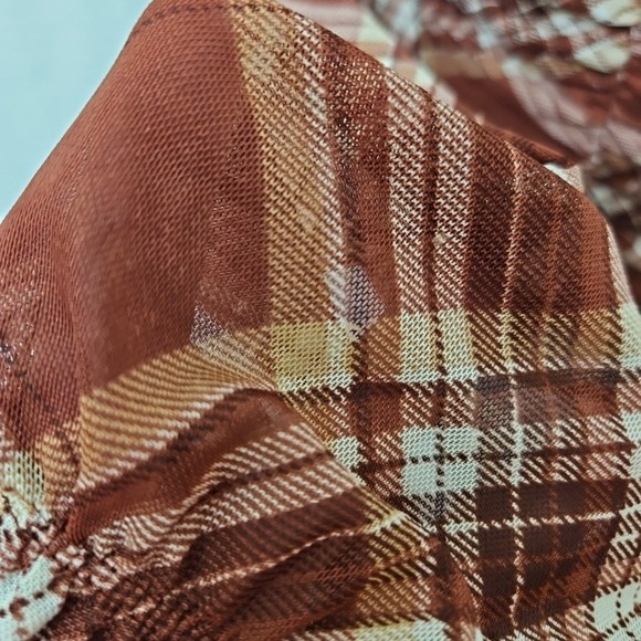 Womens Sz Small Almost Famous Y2k Plaid Blouse Micro Mesh Clueless Preppy - Picture 3 of 7